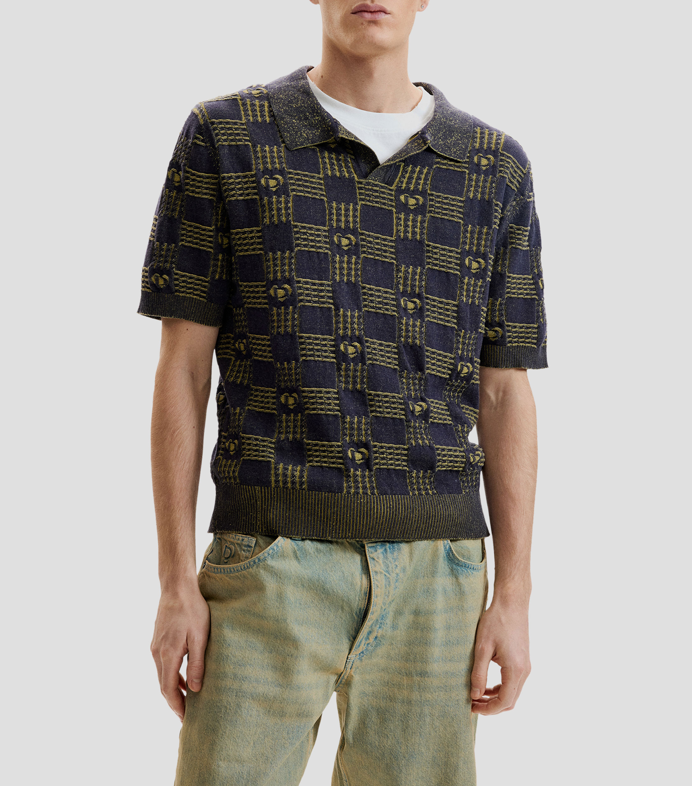 Playera tipo polo manga corta cuadros Hombre